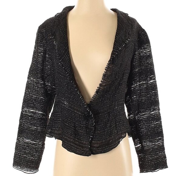 Boutique Handmade Brigitte NYC Black V Neck Loose Woven Wool Blend Blazer - Picture 1 of 8